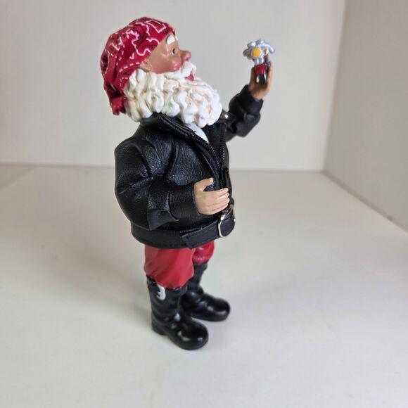 Biker Santa Claus Figurine with Motorcycle – Christmas Decor, 6" Tall - Picture 3 of 14